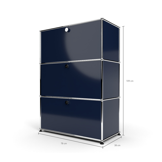 Highboard 3x1 mit 3 Klapptren, Stahlblau