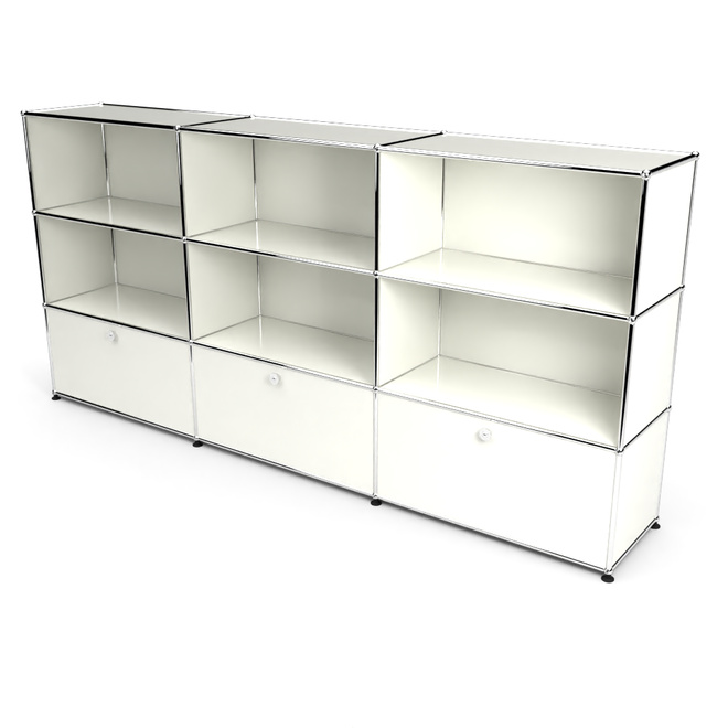 Highboard 3x3 mit 3 Klapptren unten, Weiss