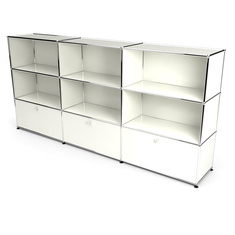 Highboard 3x3 mit 3 Klapptren unten, Weiss