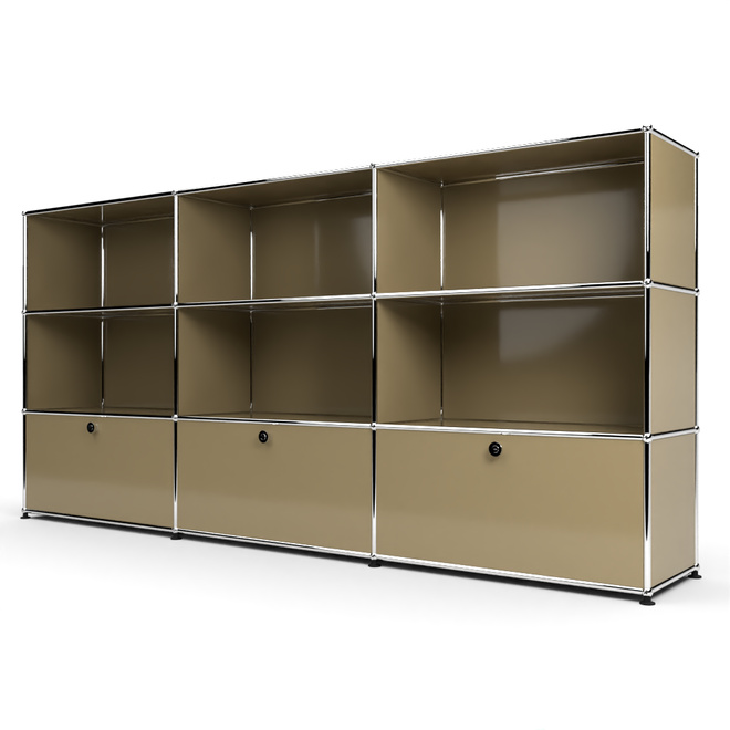 Highboard 3x3 mit 3 Klapptren unten, Beige