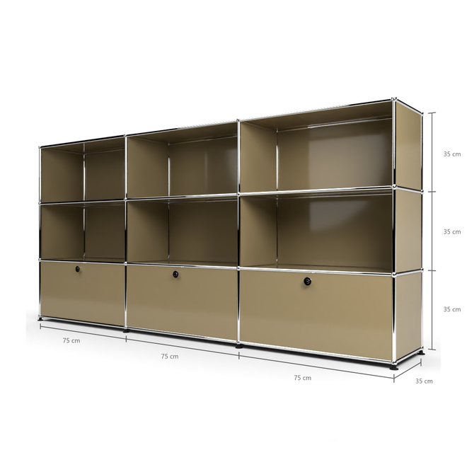 Highboard 3x3 mit 3 Klapptren unten, Beige