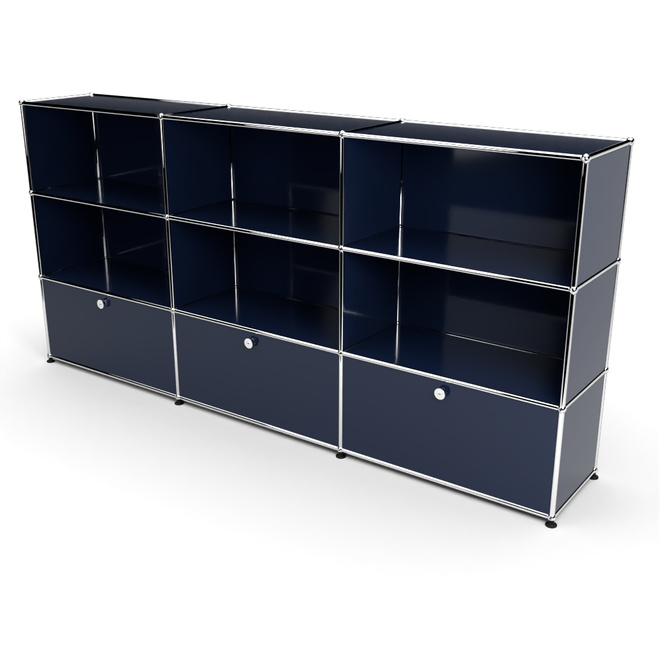 Highboard 3x3 mit 3 Klapptren unten, Stahlblau