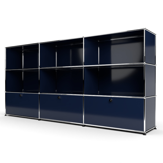 Highboard 3x3 mit 3 Klapptren unten, Stahlblau