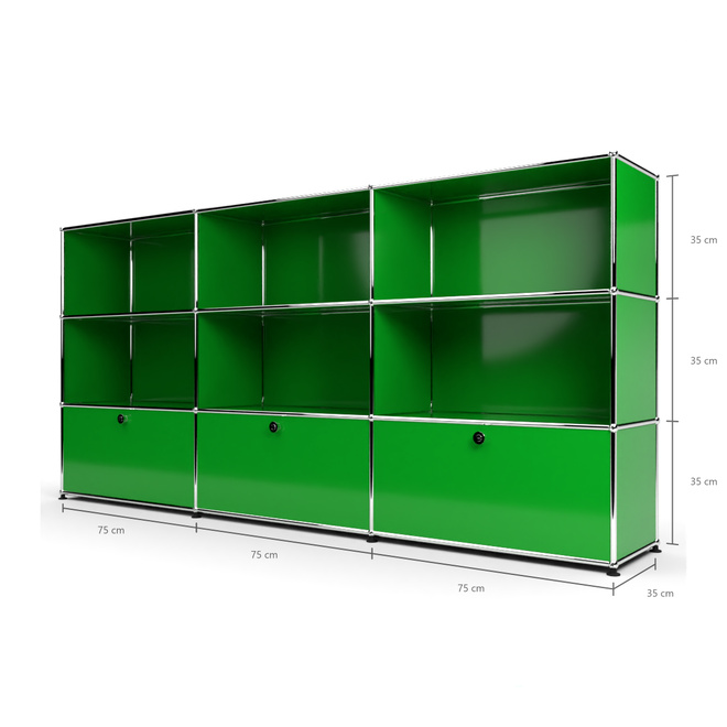 Highboard 3x3 mit 3 Klapptren unten, Grn