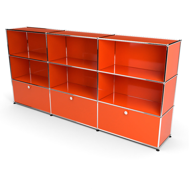 Highboard 3x3 mit 3 Klapptren unten, Orange