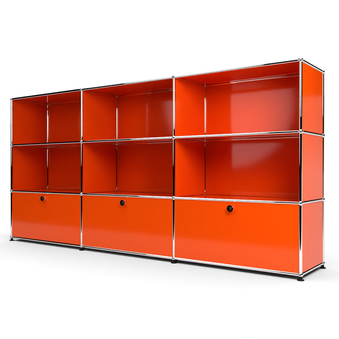 Highboard 3x3 mit 3 Klapptren unten, Orange