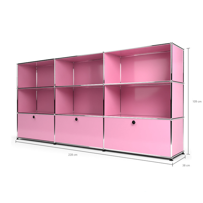 Highboard 3x3 mit 3 Klapptren unten, Rosa