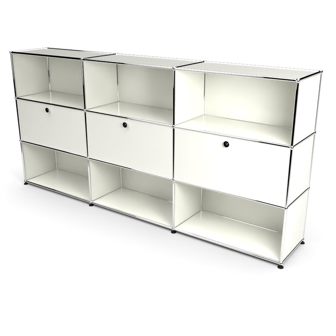 Highboard 3x3 mit 3 Klapptren Mitte, Weiss