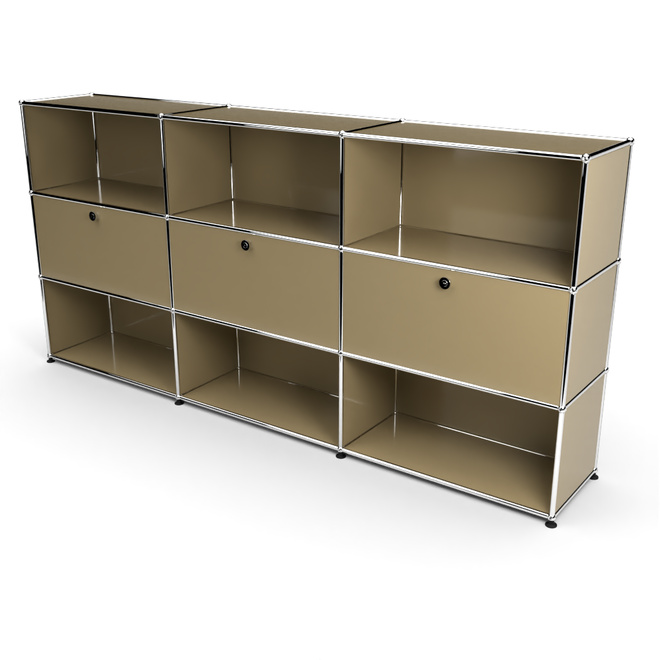 Highboard 3x3 mit 3 Klapptren Mitte, Beige