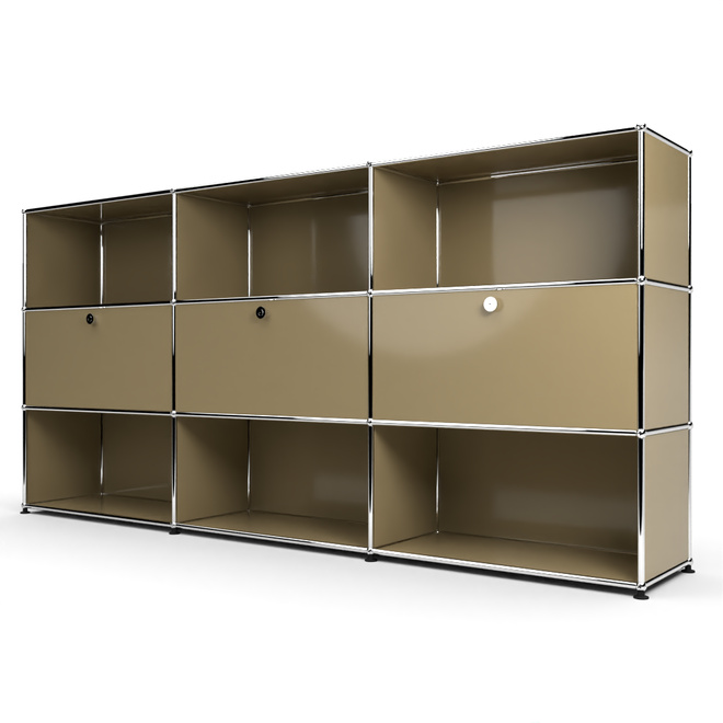 Highboard 3x3 mit 3 Klapptren Mitte, Beige