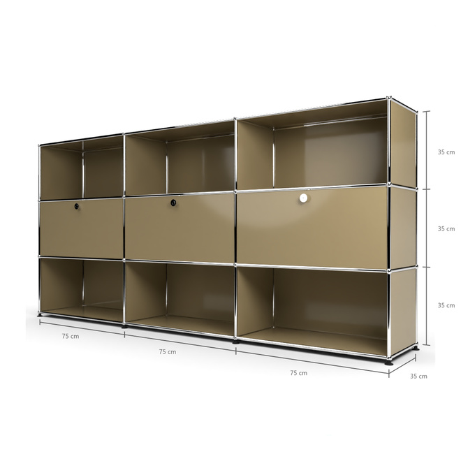 Highboard 3x3 mit 3 Klapptren Mitte, Beige