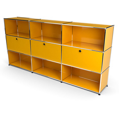 Highboard 3x3 mit 3 Klapptren Mitte, Goldgelb