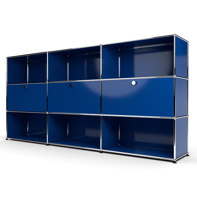 Highboard 3x3 mit 3 Klapptren Mitte, Enzianblau