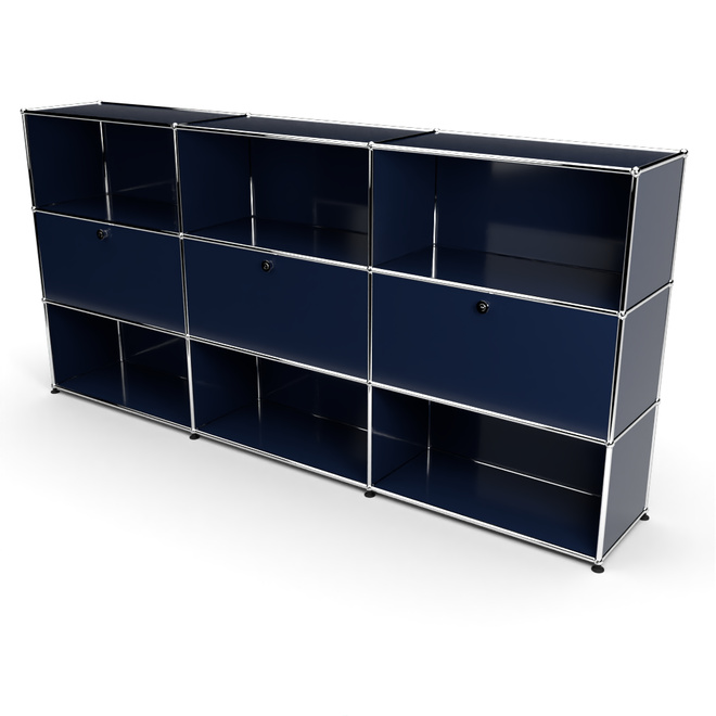 Highboard 3x3 mit 3 Klapptren Mitte, Stahlblau