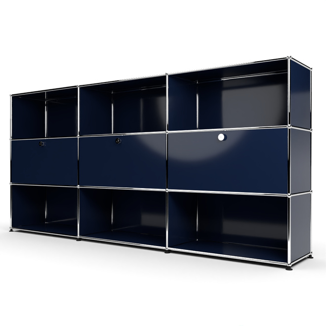 Highboard 3x3 mit 3 Klapptren Mitte, Stahlblau