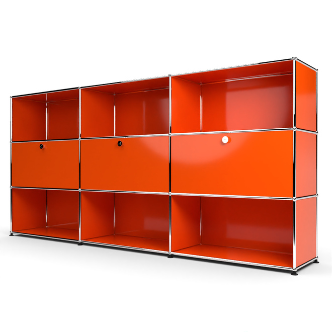 Highboard 3x3 mit 3 Klapptren Mitte, Orange