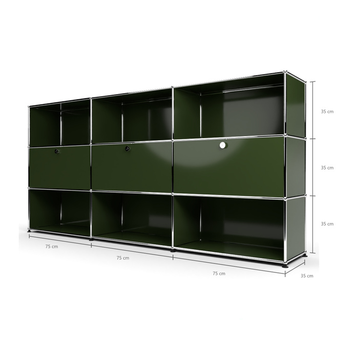 Highboard 3x3 mit 3 Klapptren Mitte, Olivgrn