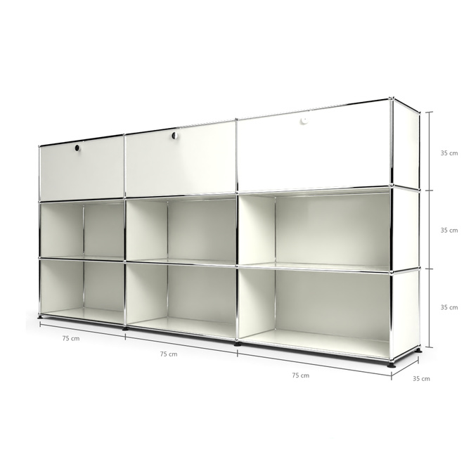 Highboard 3x3 mit 3 Klapptren oben, Weiss