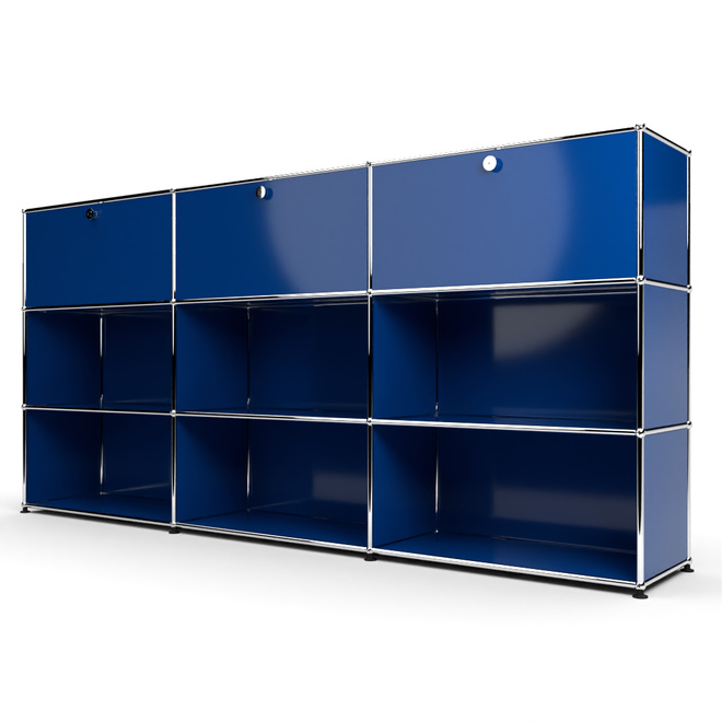 Highboard 3x3 mit 3 Klapptren oben, Enzianblau