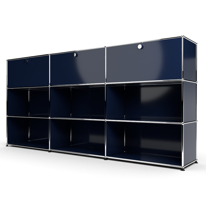 Highboard 3x3 mit 3 Klapptren oben, Stahlblau