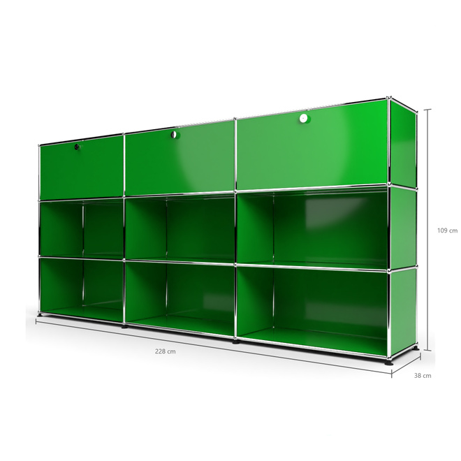 Highboard 3x3 mit 3 Klapptren oben, Grn