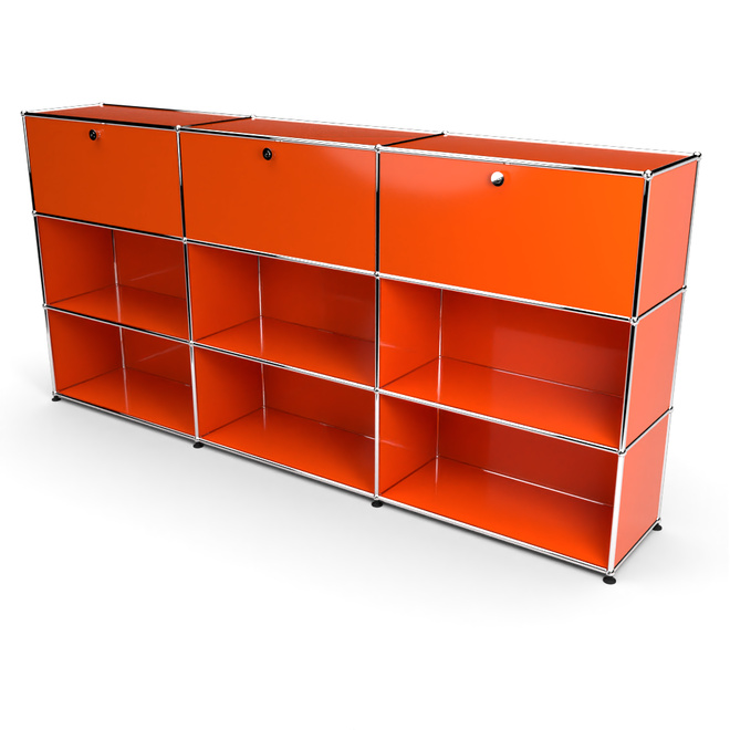 Highboard 3x3 mit 3 Klapptren oben, Orange