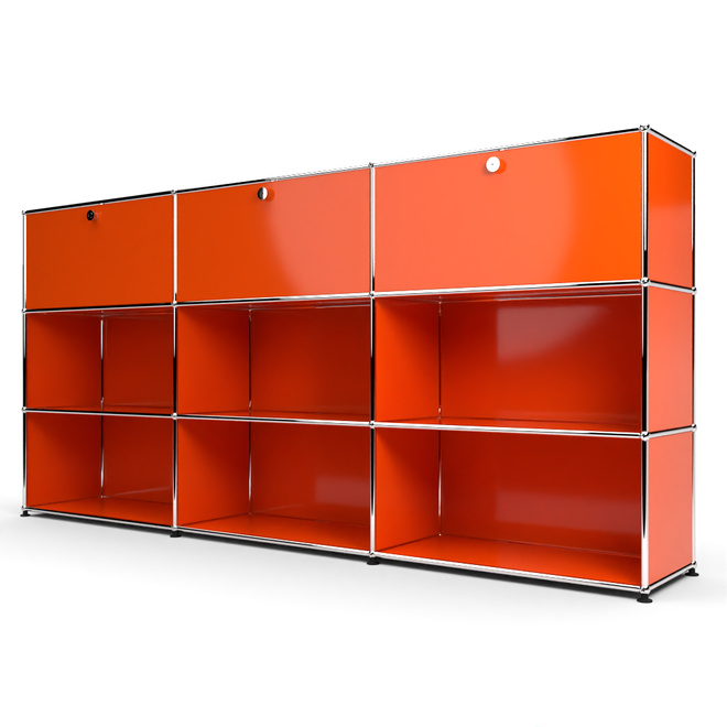 Highboard 3x3 mit 3 Klapptren oben, Orange