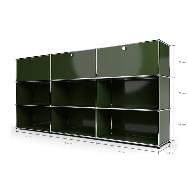 Highboard 3x3 mit 3 Klapptren oben, Olivgrn