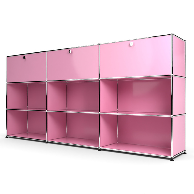 Highboard 3x3 mit 3 Klapptren oben, Rosa