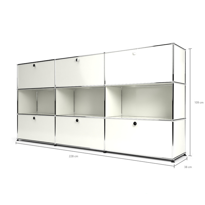 Highboard 3x3 mit 6 Klapptren oben und unten, Weiss