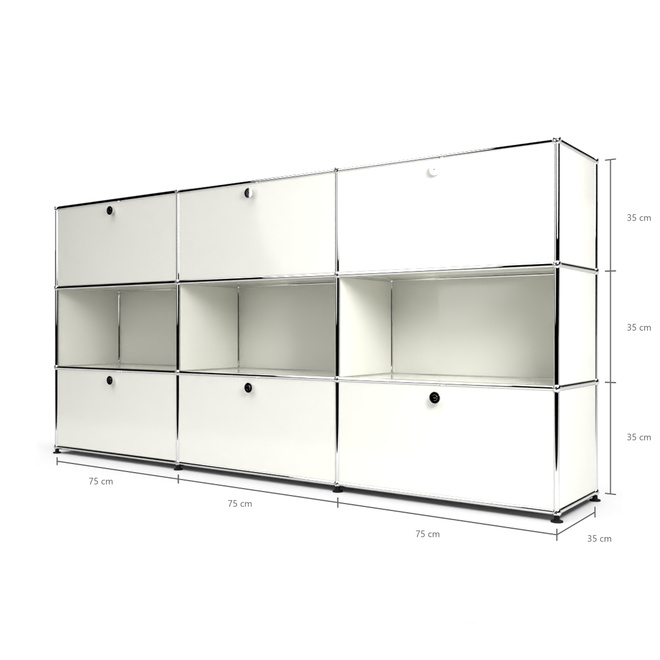 Highboard 3x3 mit 6 Klapptren oben und unten, Weiss