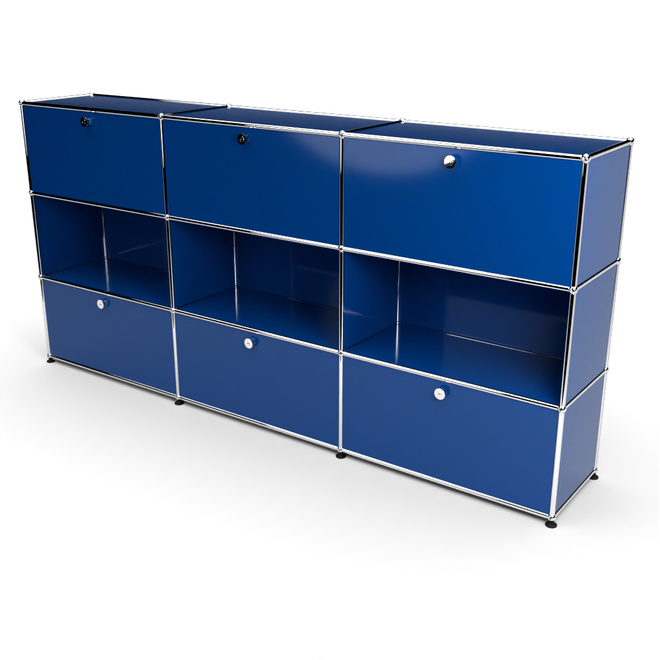 Highboard 3x3 mit 6 Klapptren oben und unten, Enzianblau