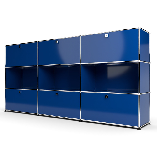 Highboard 3x3 mit 6 Klapptren oben und unten, Enzianblau