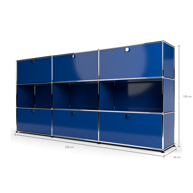 Highboard 3x3 mit 6 Klapptren oben und unten, Enzianblau