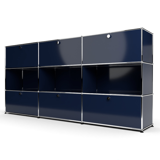 Highboard 3x3 mit 6 Klapptren oben und unten, Stahlblau