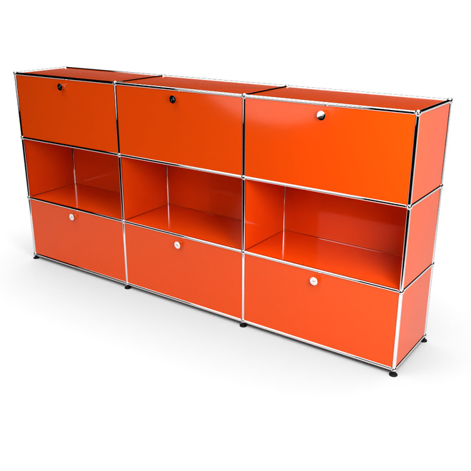 Highboard 3x3 mit 6 Klapptren oben und unten, Orange