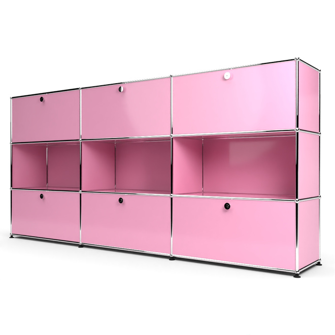 Highboard 3x3 mit 6 Klapptren oben und unten, Rosa