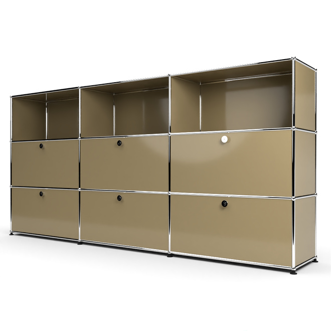 Highboard 3x3 mit 6 Klapptren mitte und unten, Beige