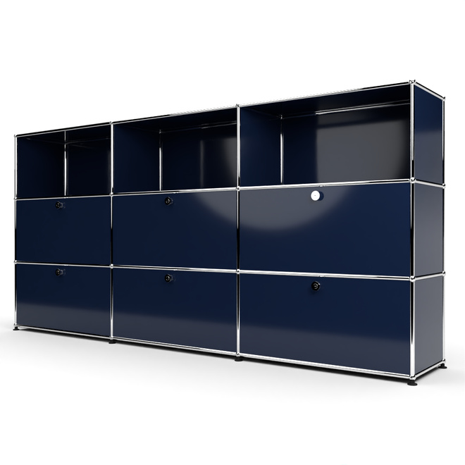 Highboard 3x3 mit 6 Klapptren mitte und unten, Stahlblau