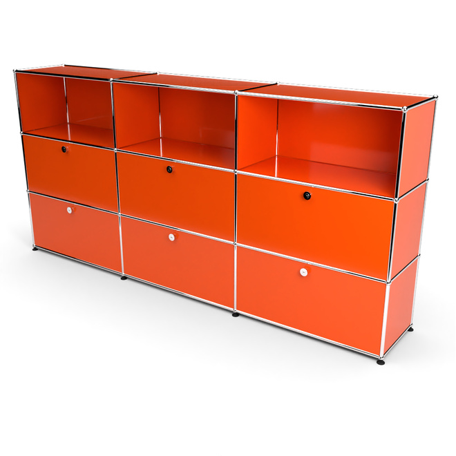 Highboard 3x3 mit 6 Klapptren mitte und unten, Orange