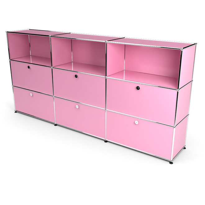 Highboard 3x3 mit 6 Klapptren mitte und unten, Rosa