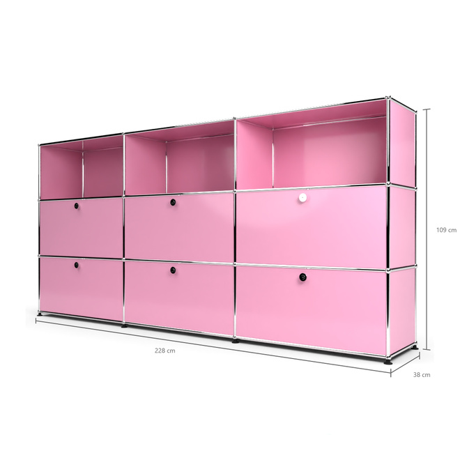 Highboard 3x3 mit 6 Klapptren mitte und unten, Rosa