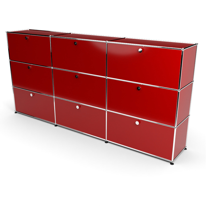 Highboard 3x3 mit 9 Klapptren, Rubinrot