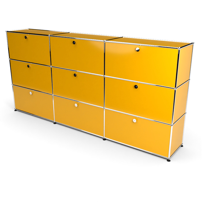 Highboard 3x3 mit 9 Klapptren, Goldgelb