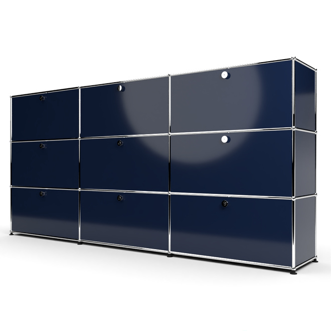 Highboard 3x3 mit 9 Klapptren, Stahlblau