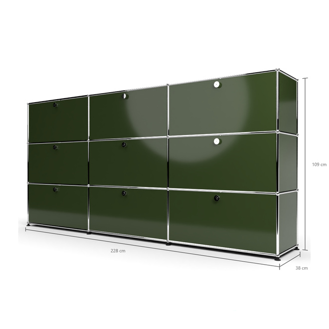 Highboard 3x3 mit 9 Klapptren, Olivgrn