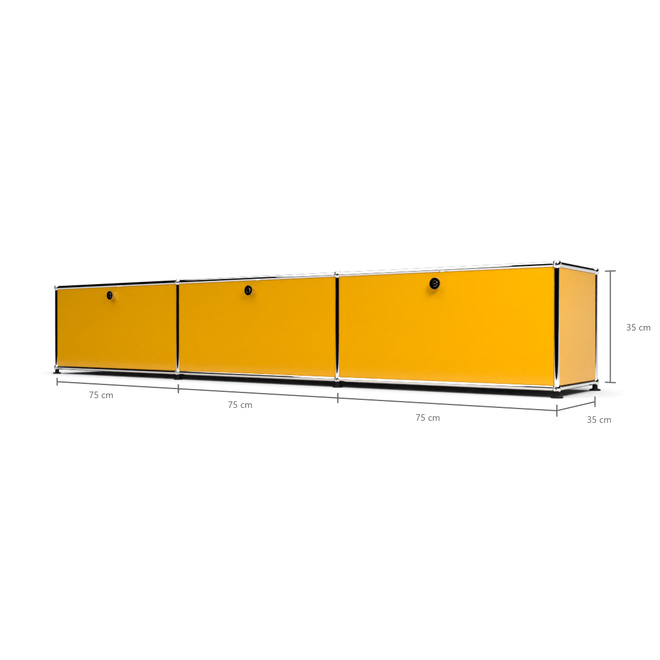 Lowboard 1x3 mit 3 Klapptren, Goldgelb