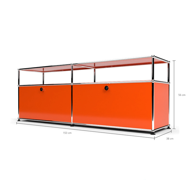 TV-Board 1x2 mit 2 Klapptren, mit Ablage, Orange