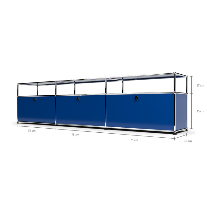 TV-Board 1x3 mit 3 Klapptren, mit Ablage, Enzianblau