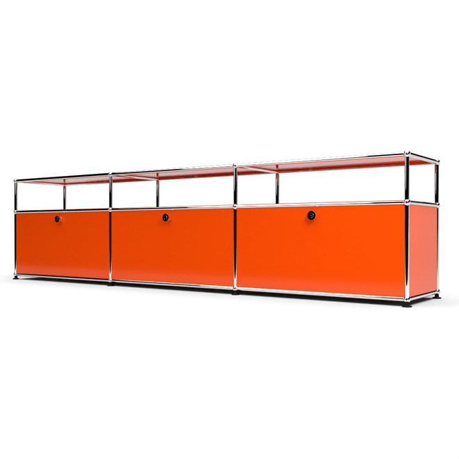 TV-Board 1x3 mit 3 Klapptren, mit Ablage, Orange